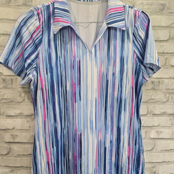 Jofit Golf Top Women Size Large V-neck Collared Athletic Polo Shirt Blue Pink - Picture 2 of 8